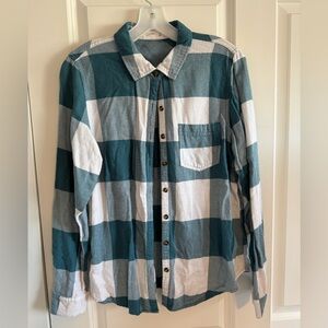 Maurices Teal and White Checkered Button Down Shirt